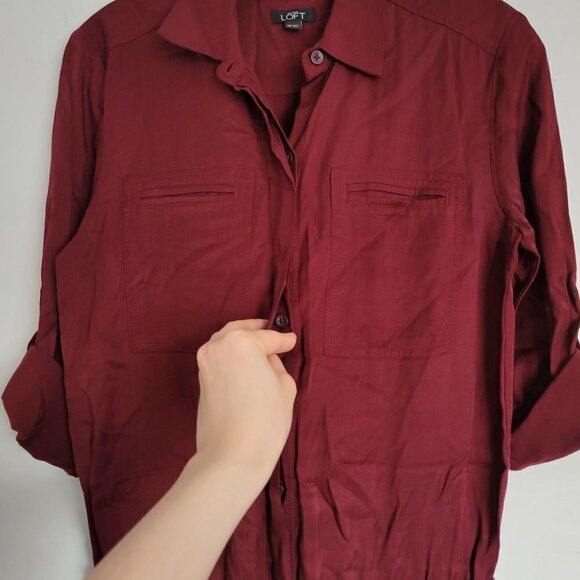 Ann Taylor Loft Burgundy Maroon Rolled Tab Long Pants One Piece Jumpsuit Size XS - Picture 4 of 17